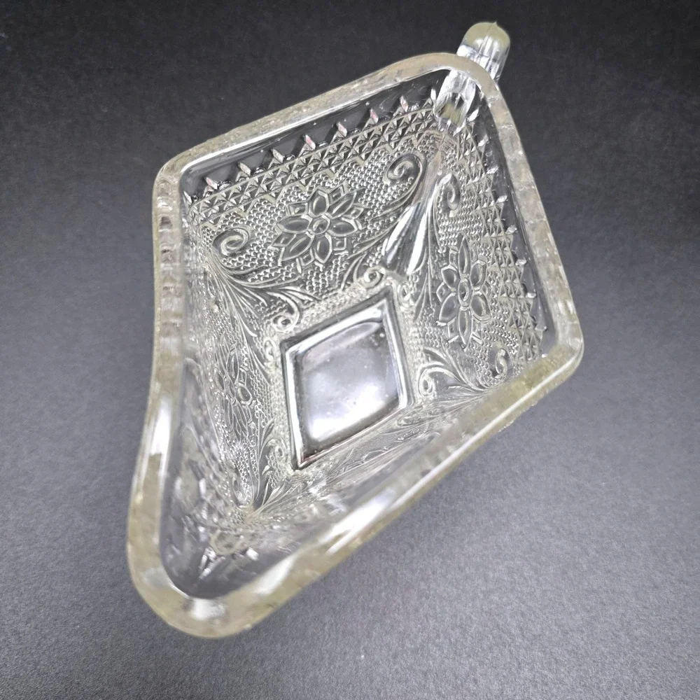 Vintage Clear Pressed Glass‎ Creamer and Sugar Bowl Set Floral Diamond Pattern